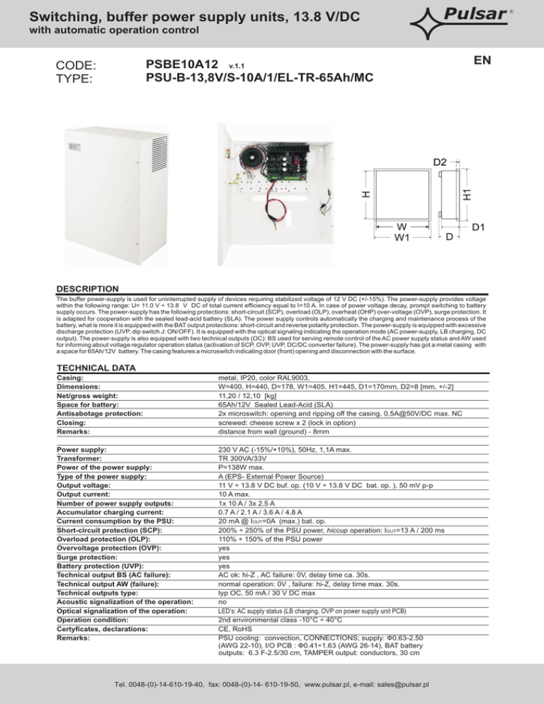 Psbe10a12 Psu B 13 8v S 10a 1 El Tr 65ah Mc Code Type Manualzz