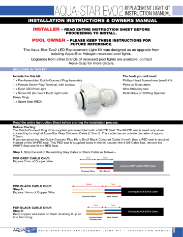 Aqua-Quip Aqua-Star/Evo2 Replacement Light Kit Manual | Manualzz