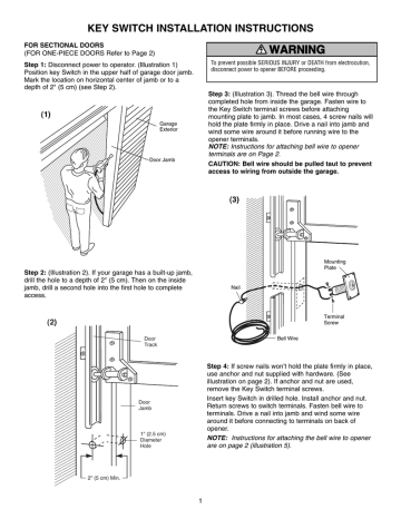 Warning Key Switch Installation Instructions For Sectional Doors Step 1 Manualzz