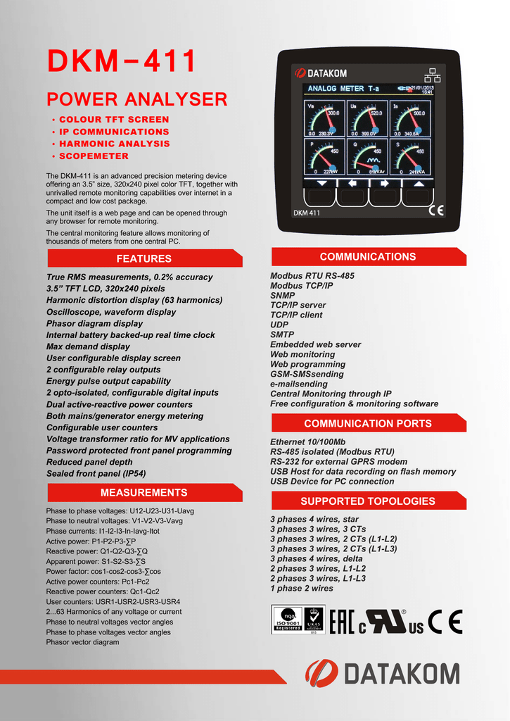 Dkm 411 Power Analyser Colour Tft Screen Ip Communications Manualzz