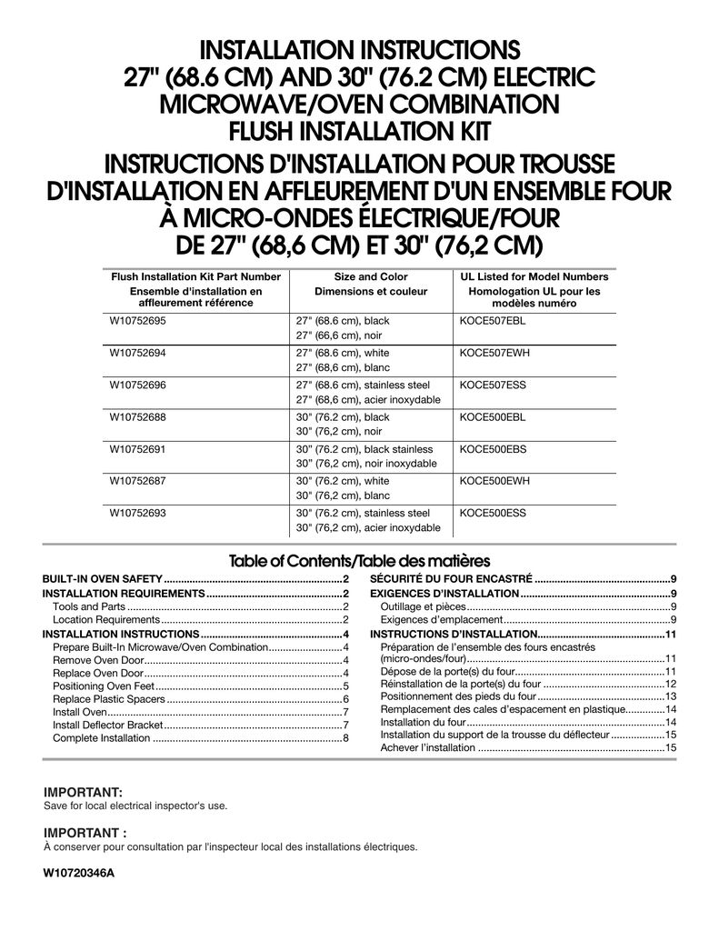 KitchenAid KOCE500ESS Microwave Combination Oven Instructions Manualzz