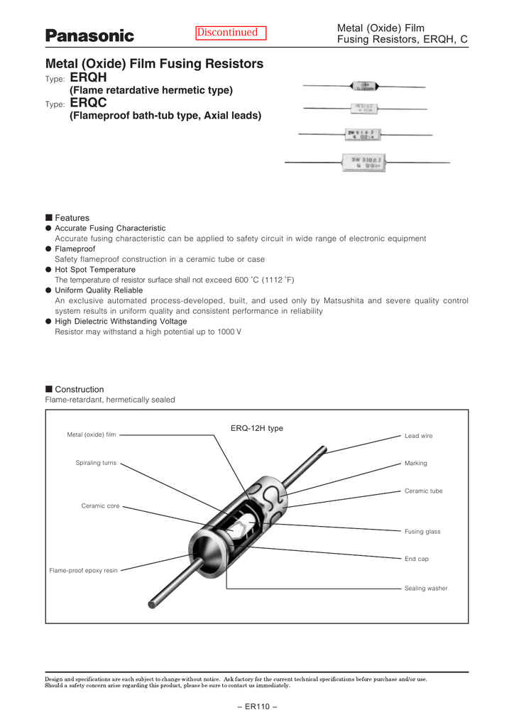 Resistors Inductors Resistors Leaded Resistors Metal Film Fusing Resistors Discontinued Data Sheet Manualzz