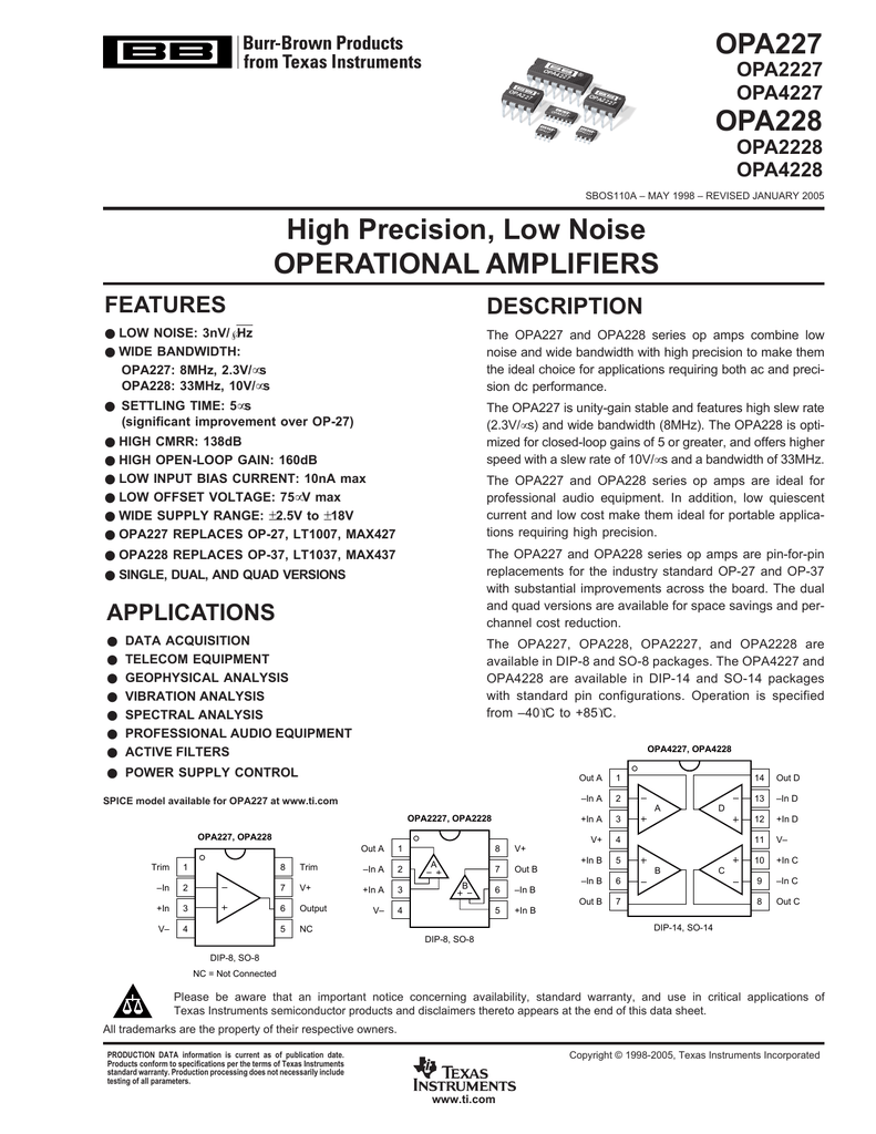 OPA227P OPA227 High Precision,Low Noise Operational Amplifiers DIP8