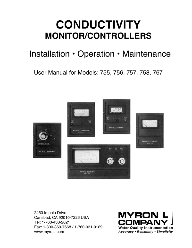 MYRON L Conductivity Monitor/controllers Operation Manual Manualzz