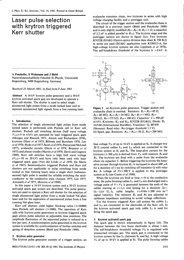 Laser Pulse Selection With Krytron Triggered Kerr Cell Manualzz