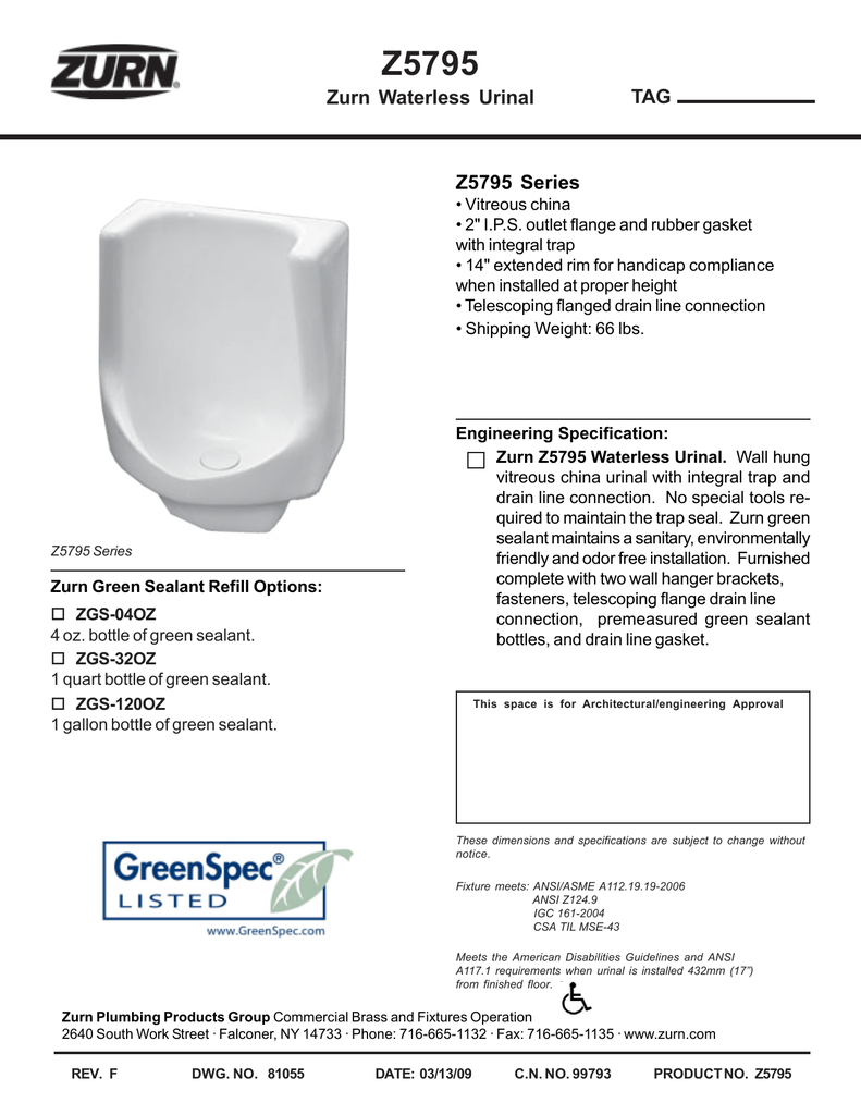 Zurn Z5738U Ultra Low Consumption ADA Urinal Dimensions, 47 OFF