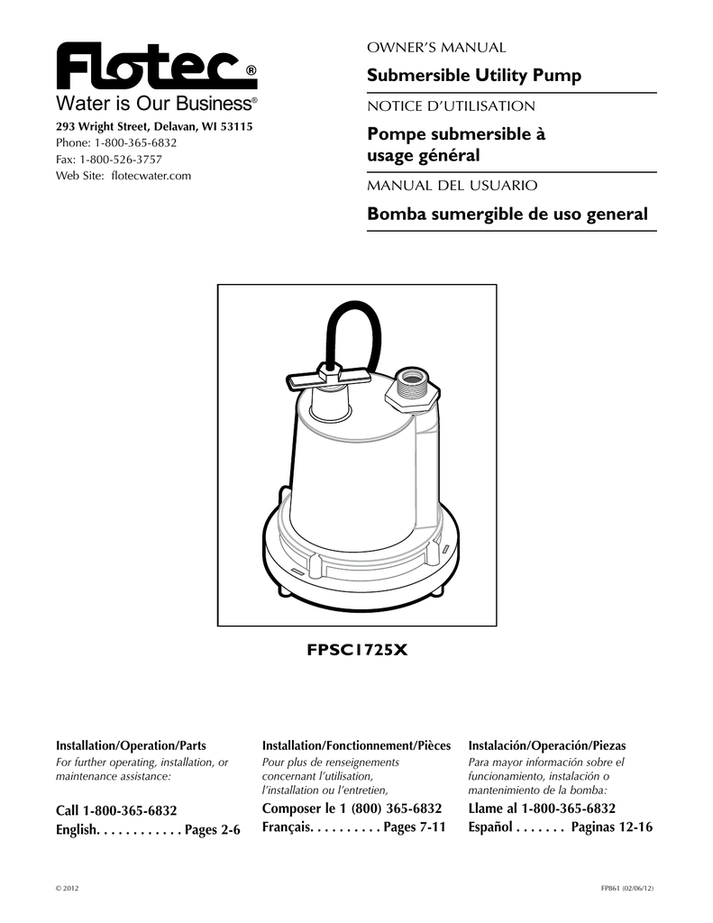 Schema Pompe Flotec Sub 8s