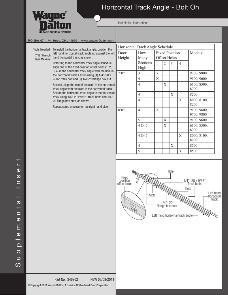 Horizontal Track Angle Bolt On Manualzz Com
