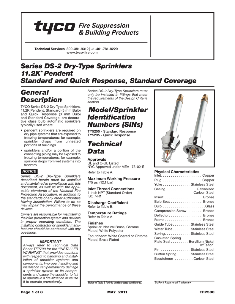 Ds 2 Qr Sr Dry Type Sprinkler Standard Coverage Pendent