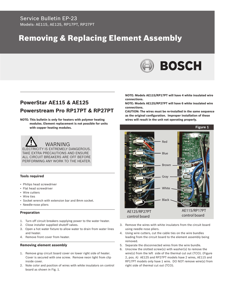 Removing u0026 Replacing Element Assembly Service Bulletin EP-23 PowerStar AE115  u0026 AE125 | Manualzz