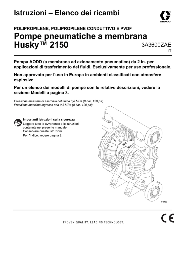 Graco 3A3600ZAE, Husky 2150 Plastic AODD Pumps Instructions Manualzz
