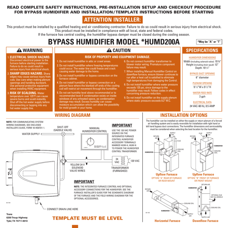 Trane THUMD200 Humidifier Installation Manual Manualzz