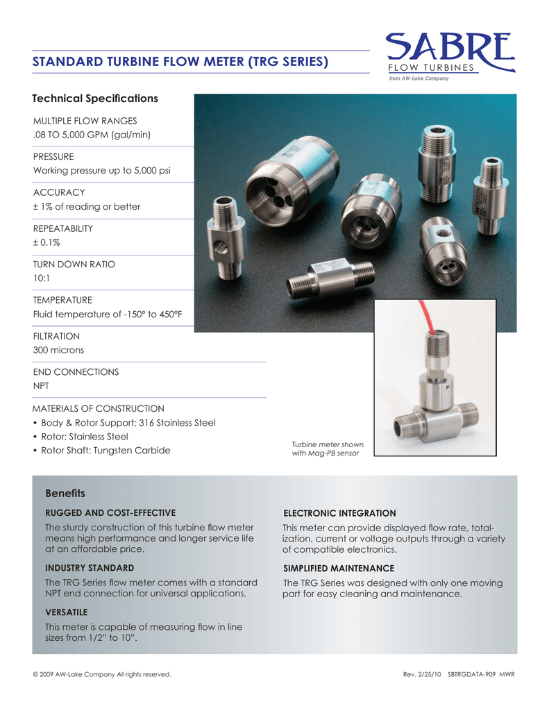 AW Gear Meters TRG Series Turbine Flow Meter Datasheet Manualzz