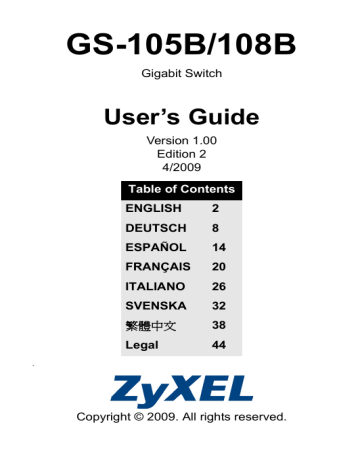 ZyXEL GS-105B 5/8-Port Desktop Gigabit Ethernet Switch User's Guide | Manualzz