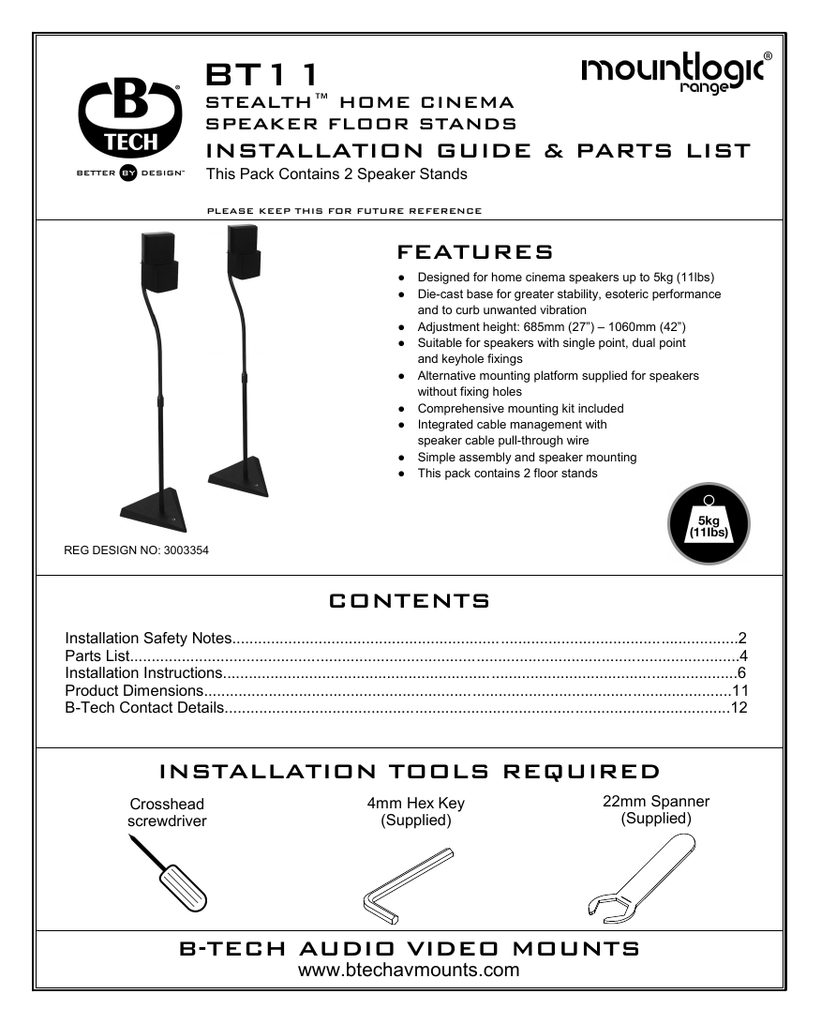 BT11 INSTALLATION GUIDE \u0026 PARTS LIST 