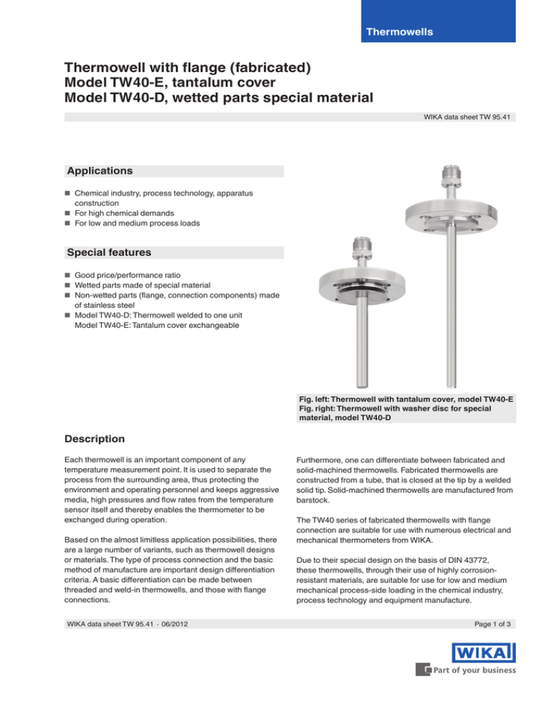 Thermowell With Flange Fabricated Model Tw40 E Tantalum Cover Manualzz