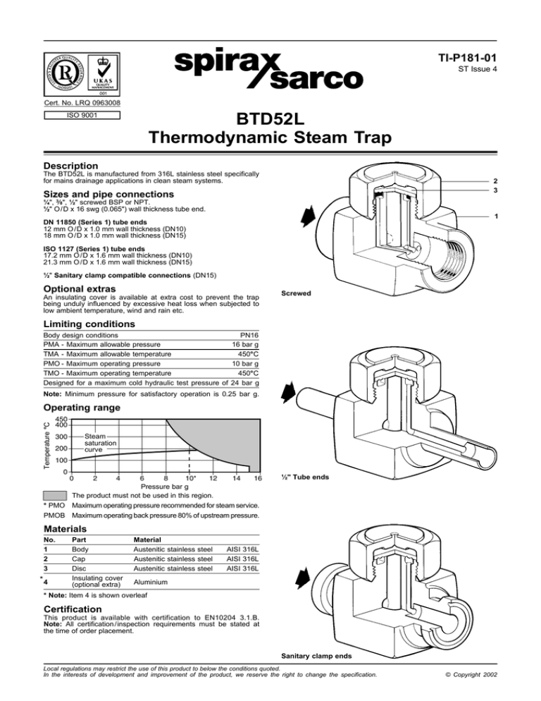 Btd52l Thermodynamic Steam Trap Manualzz