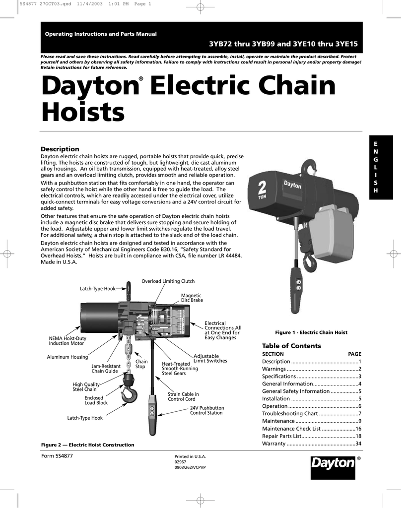 DaytonElectricChain | Manualzz dayton electric chain hoist wiring diagram 