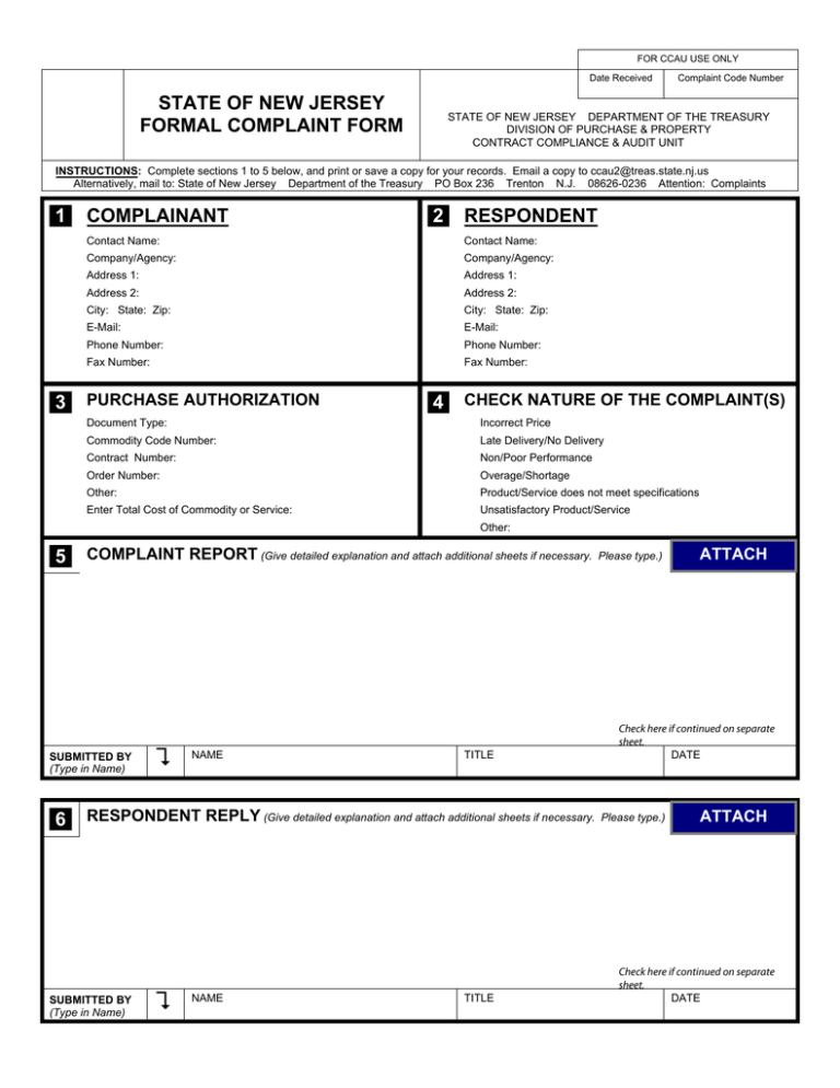 Form Pb 36 New Jersey State Using Agency Formal Complaint Report Manualzz