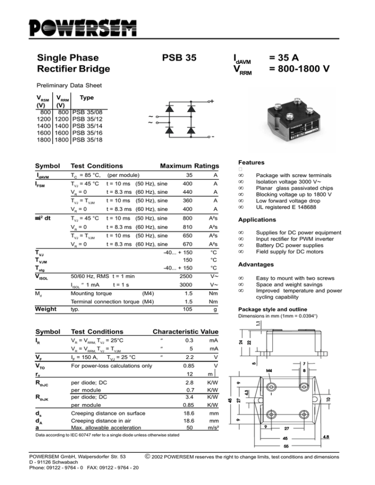 datasheet for PSB 35/08 by Powersem | Manualzz