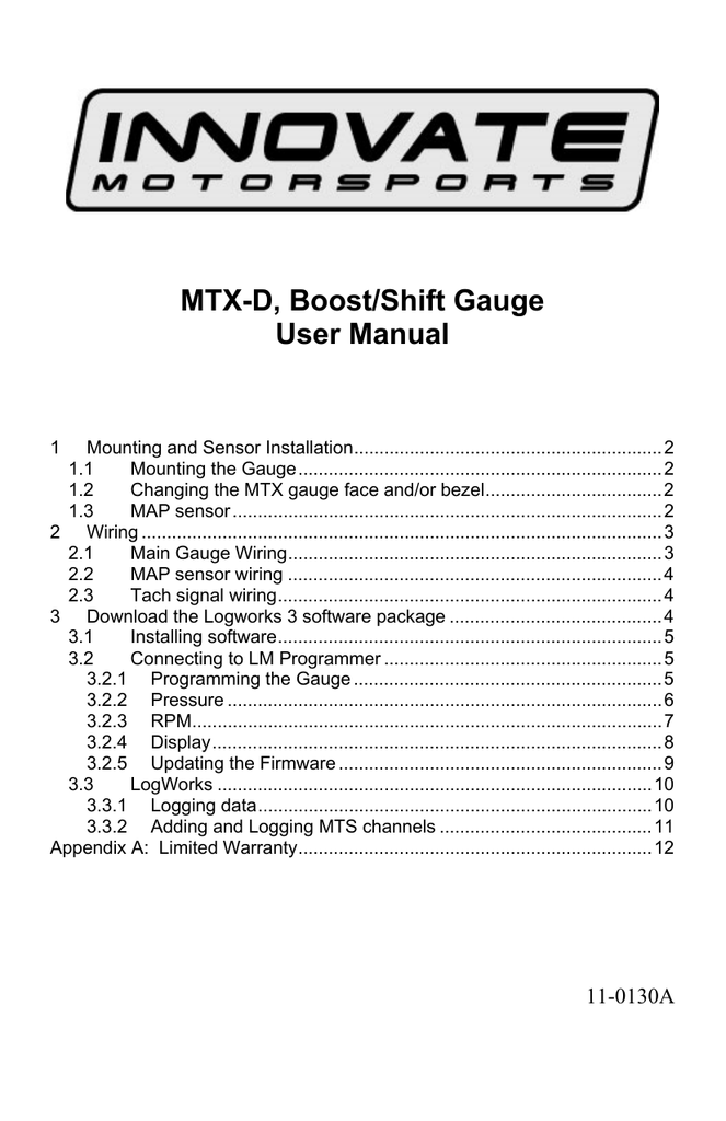 Innovate Motorsports MTXD Vacuum/Boost & Shift Gauge Manual Manualzz