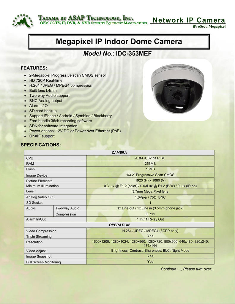 Megapixel Ip Indoor Dome Camera Network Ip Camera Model No Idc 353mef Manualzz