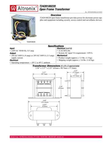 T2428100220 Open Frame Transformer Overview | Manualzz