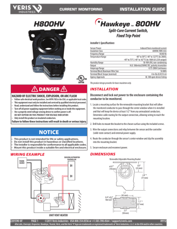 Veris H800-HV Current Switch Installation Guide | Manualzz