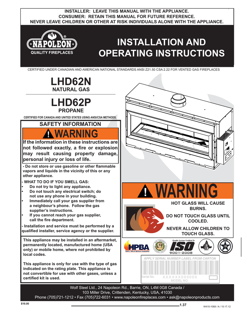 Napoleon Gas Fireplace Manual