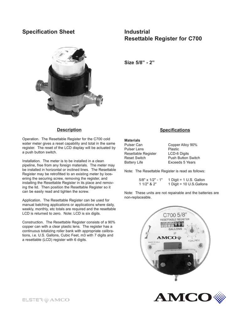 Amco C700 Water Meter Manual