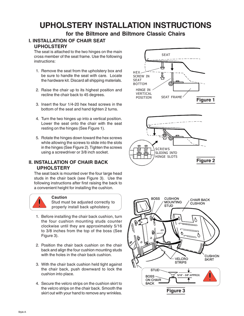 Upholstery Installation Instructions For The Biltmore And