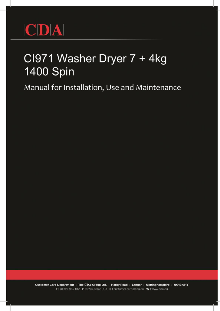 CDA CI971 Integrated washer dryer User Manual Manualzz
