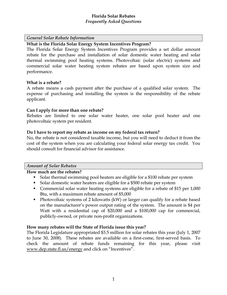 florida rebate faq