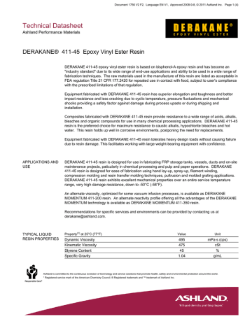 Derakane 411 45 Epoxy Vinyl Ester Resin Manualzz