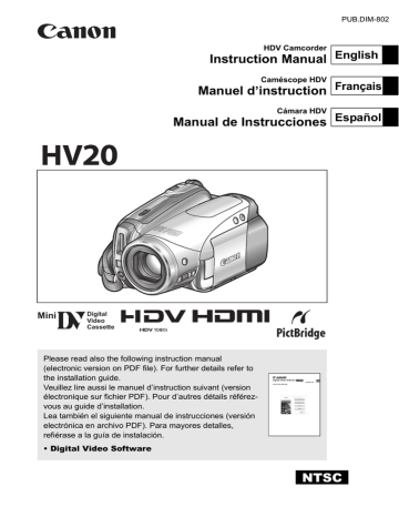 Canon HV20 Camcorder User manual | Manualzz