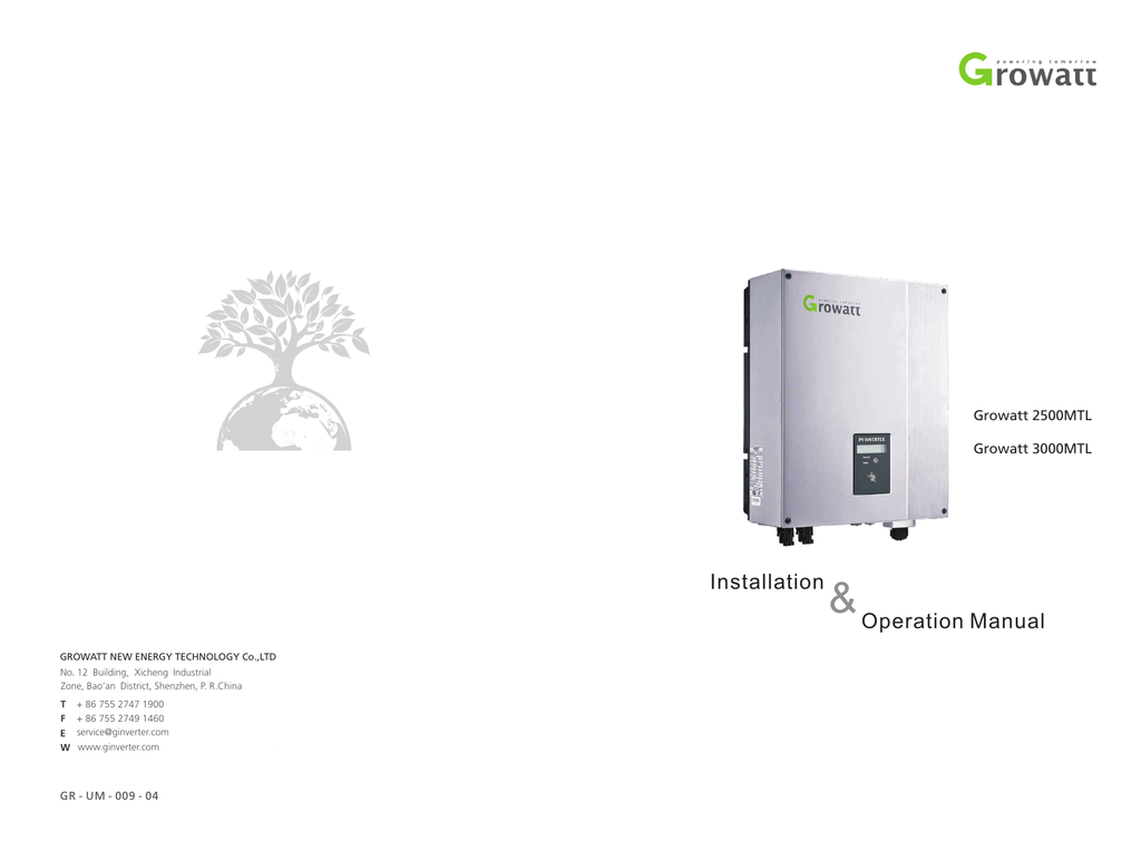 Growatt 25003000MTL Installation Operational Manual Manualzz