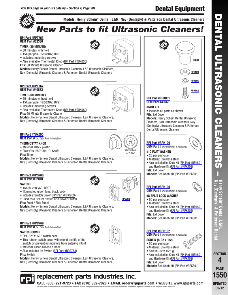 Dental Ultrasonic Cleaners Rpi Proudly Offers New Parts To Fit A Variety Of Dental Ultrasonic Cleaners Manualzz