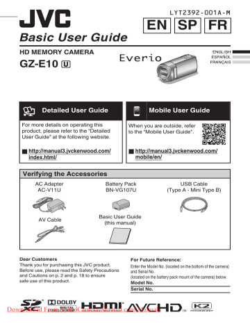 Jvc Everio Gz E10 User Guide Manual Pdf Manualzz
