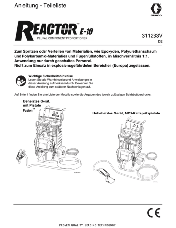 Graco 311233V, Reactor E-10 Plural Component Proportioner Bedienungsanleitung | Manualzz