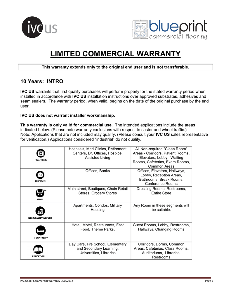 Blueprint Commercial Warranty Manualzz Com