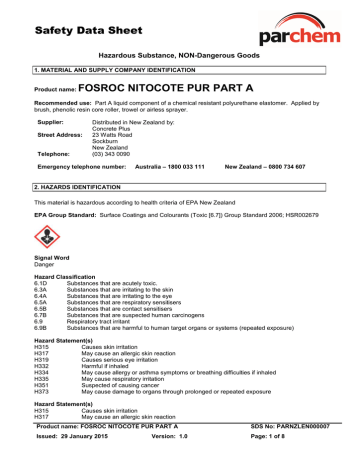 Fosroc Nitocote Pur Part A Sds Nz Manualzz