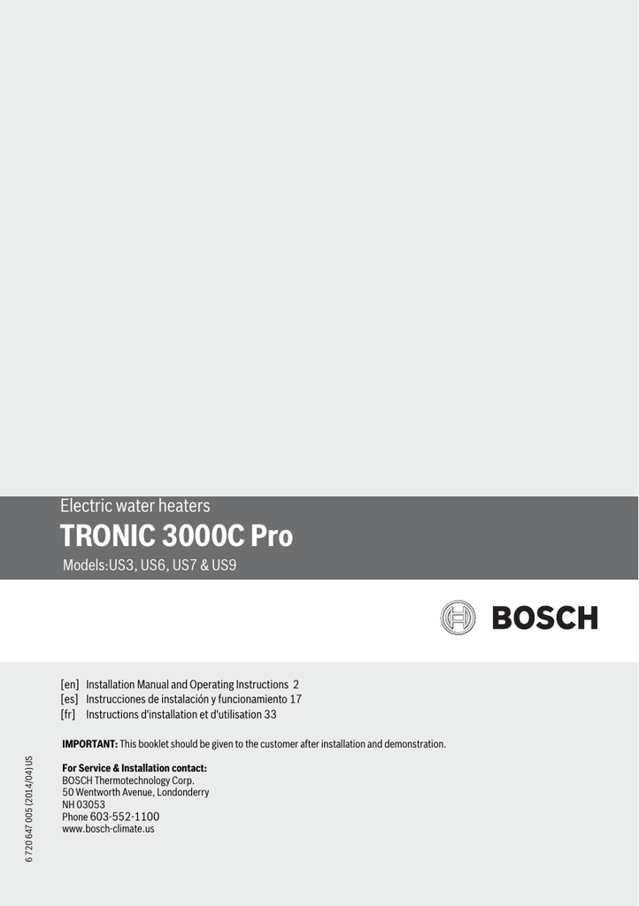 Tronic 3000c Pro Electric Water Heaters Models Us3 Us6 Us7 Amp