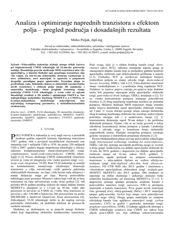 Analiza I Optimiranje Naprednih Tranzistora S Efektom Polja Pregled Podrucja I Dosadasnjih Rezultata Manualzz