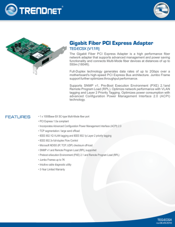Trendnet TEG-ECSX Gigabit Fiber PCI Express Adapter Datasheet | Manualzz