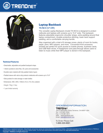 Trendnet TA-NC3 Laptop Backpack Datasheet | Manualzz