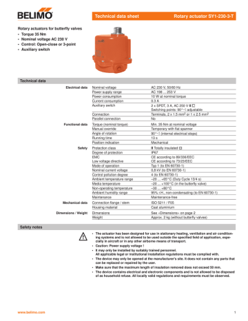 Technical Data Sheet Rotary Actuator Sy1 230 3 T Manualzz