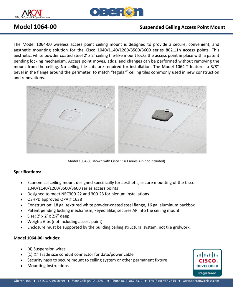 Model 1064 00 Suspended Ceiling Access Point Mount