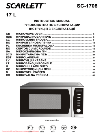 Scarlett Sc 1708 Microwave User Guide Manual Manualzz