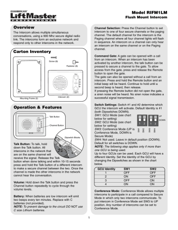 LiftMaster RIFM1LM Flush Mount Intercom Manual | Manualzz