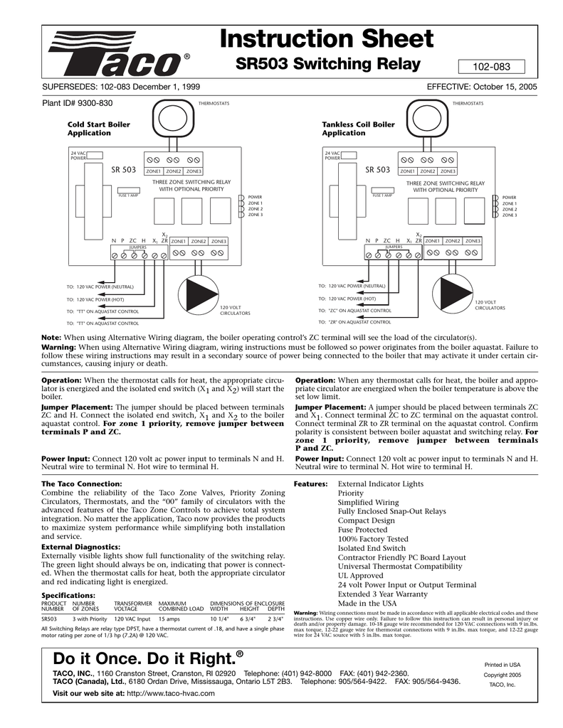 Taco Sr503 Wiring Diagram Wiring Diagram and Schematic